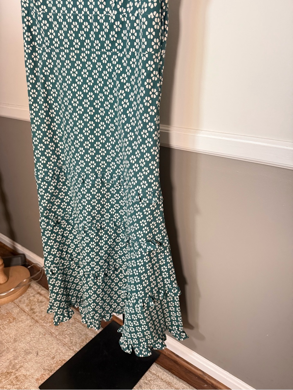 By Anthropologie Blythe Floral Tiered Midi Dress Green Large Square Neck - Picture 5 of 9